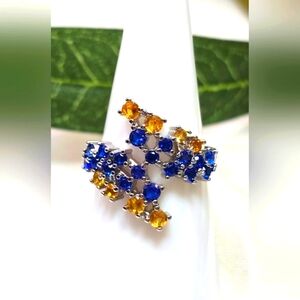 Star Night Design Blue and Yellow Zircon Adjustable Ring